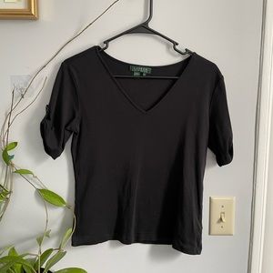 Ralph Lauren V-neck T-shirt with Cuffed Sleeves